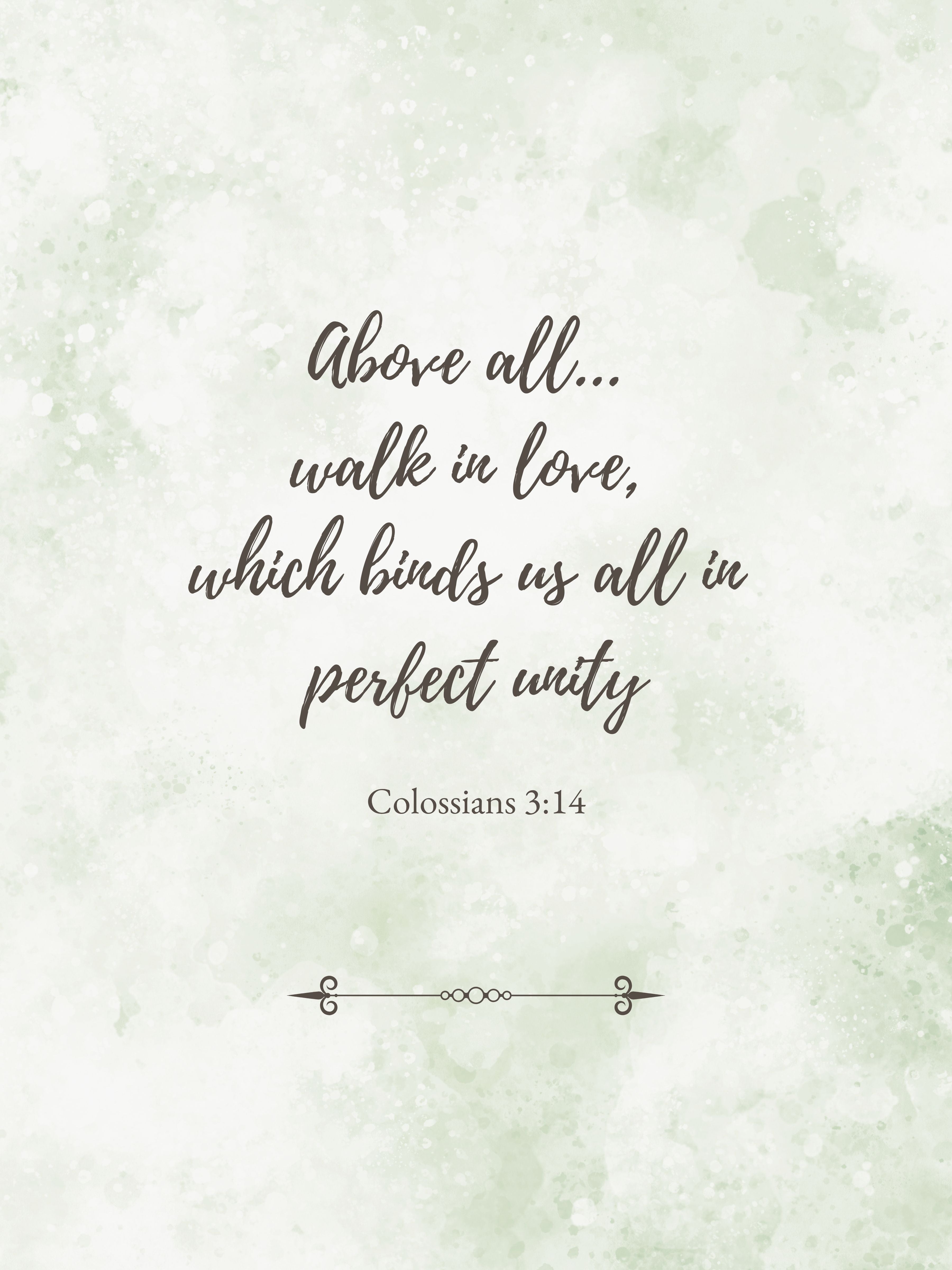 Colossians 3:14 Scripture Print | Walk in Love | Sage Green Watercolor Wall Art Digital Download