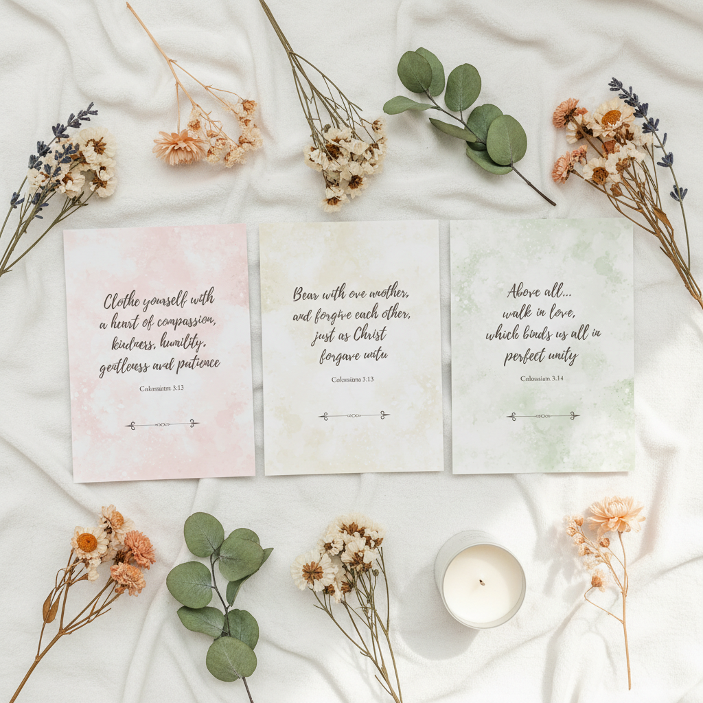 Colossians Collection flat lay - correct order blush cream sage