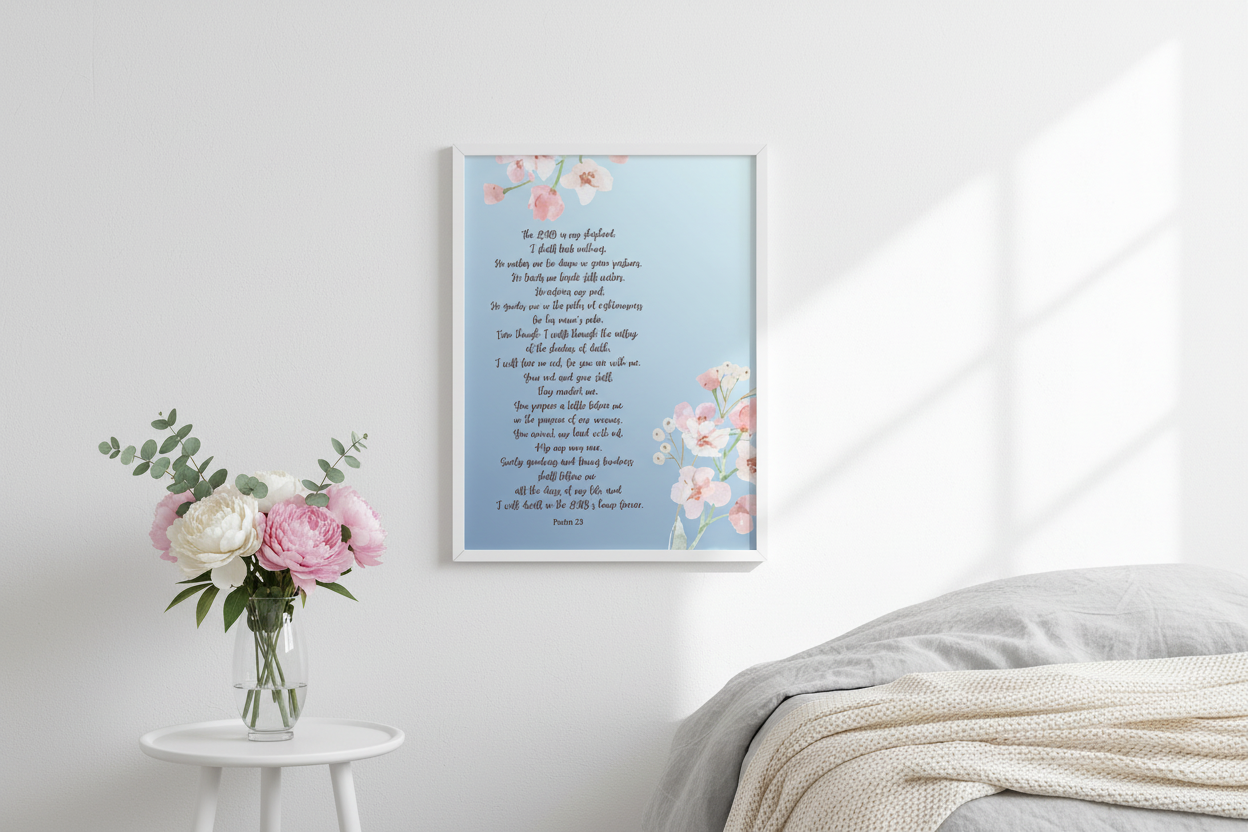 Psalm 23 Dark - White Frame Bedroom