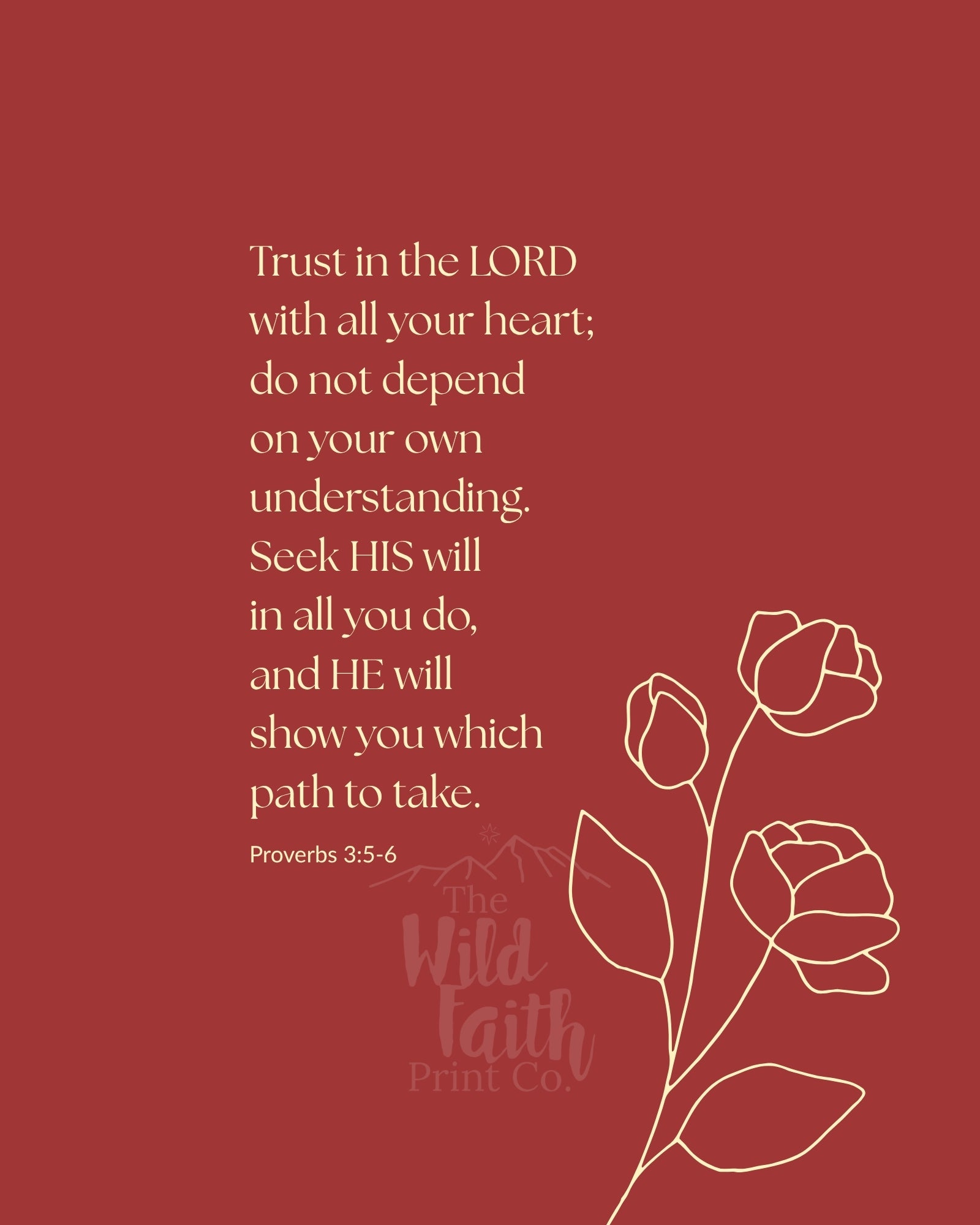 Proverbs 3:5-6 Scripture Print - Trust in the Lord Wall Art - Faith Digital Download